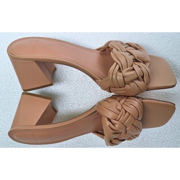 Marc Fisher Cerita Woven Quilted Square toe Block Heel Tan Leather Sandals 8.5 - Picture 5 of 10